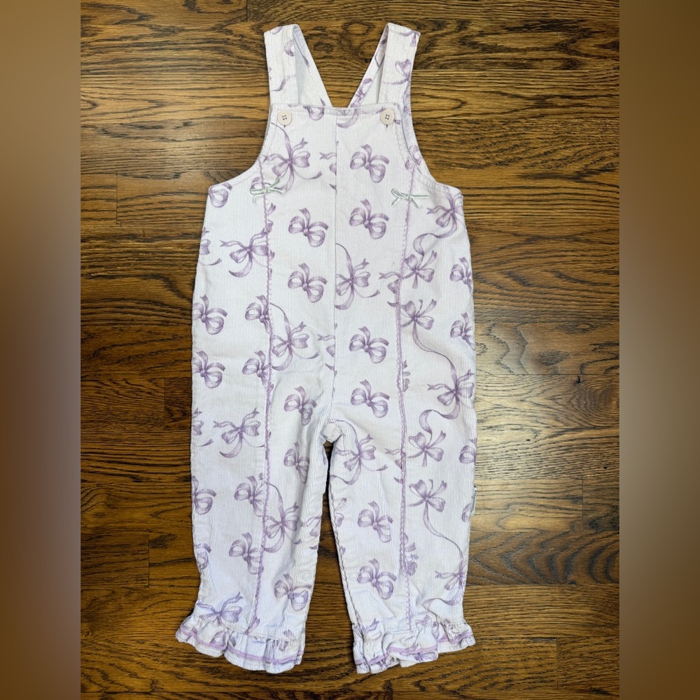 Vitamins Kids Girls Vintage Corduroy Purple Floral Kids Bow Print Overalls 24 M